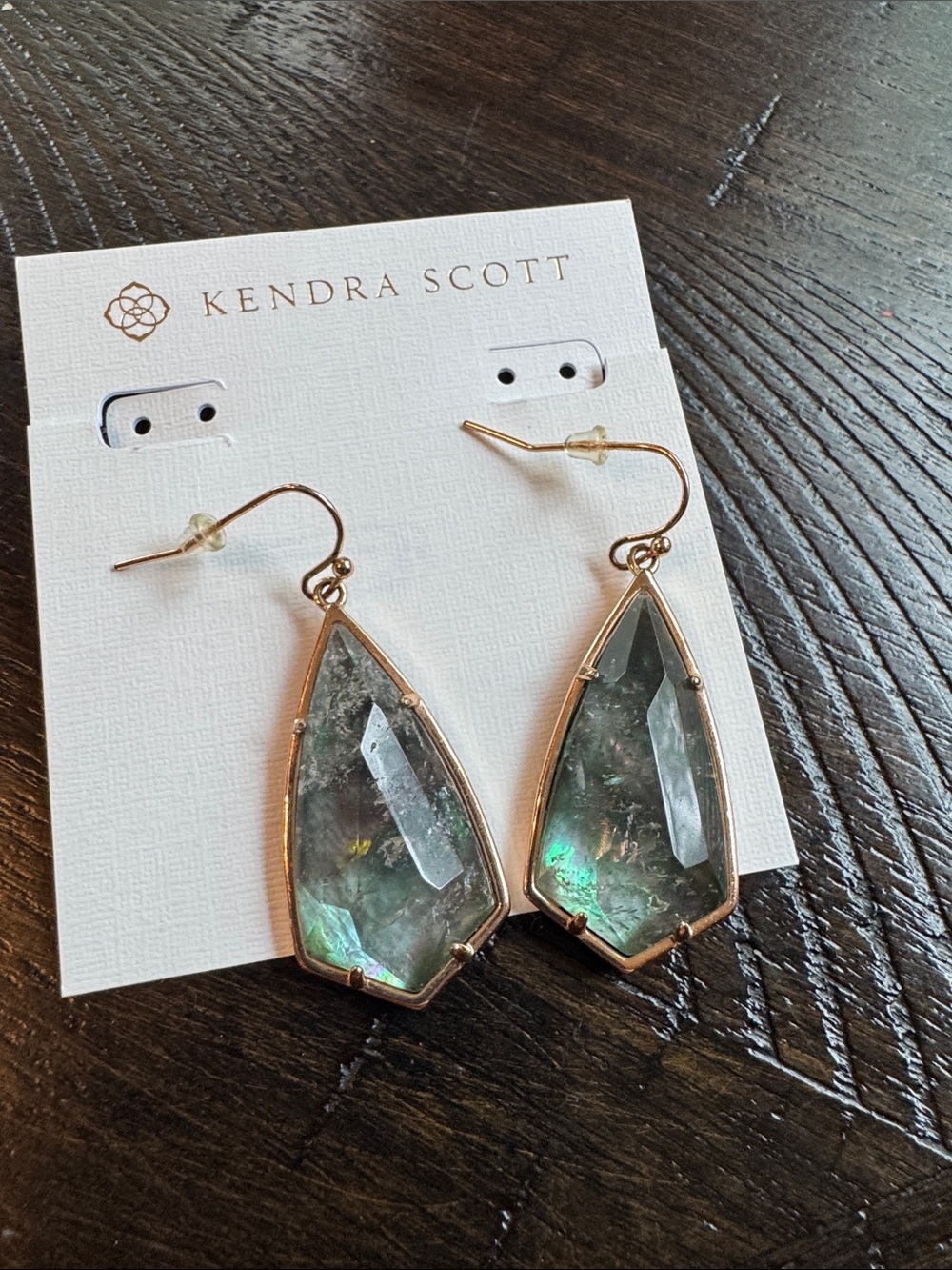Kendra Scott Iridescent Green-Blue Teardrop Dangle Earrings - Rose Gold